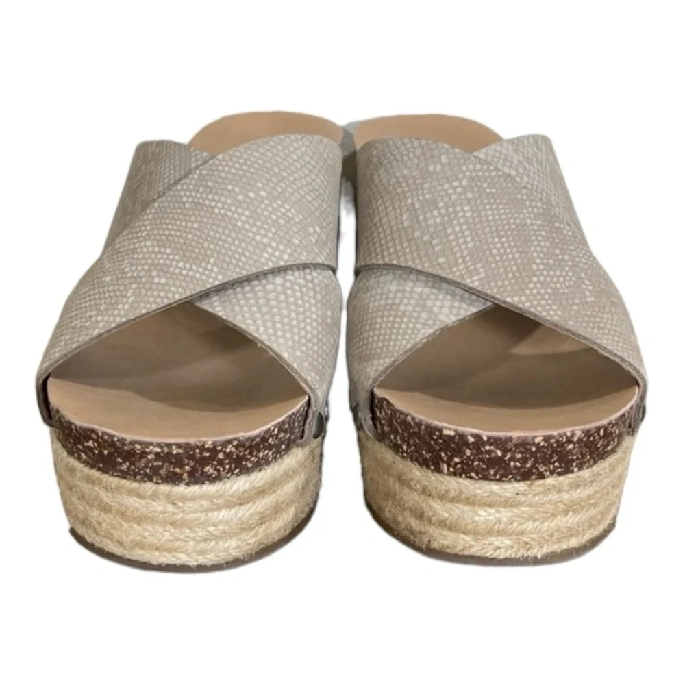 Lucky Brand Women's Neeka Wedge Espadrille Cork Tan Leather Slip On 7.5